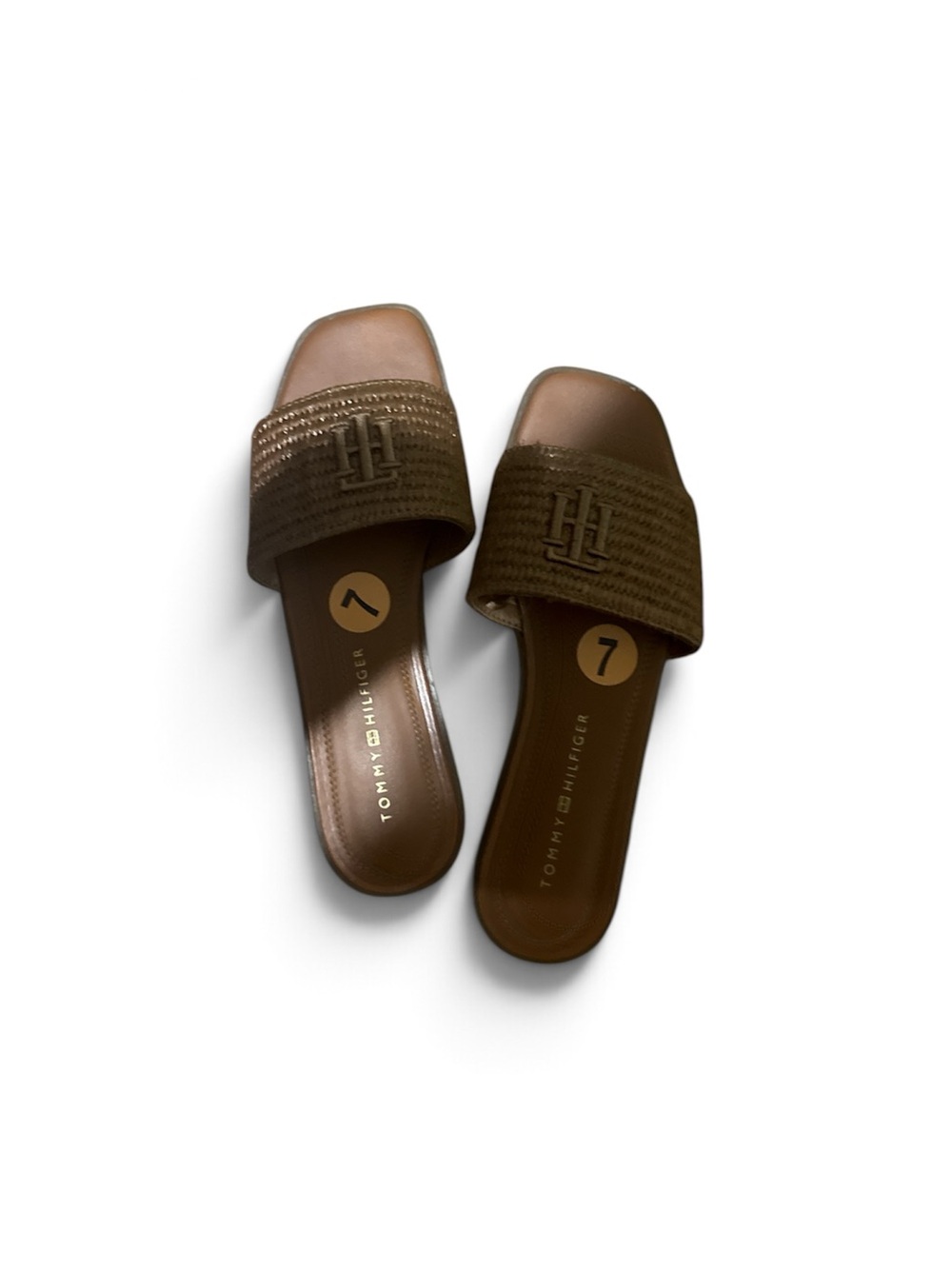 Tommy Hilfiger Woven Brown Slide Sandals - Women's
